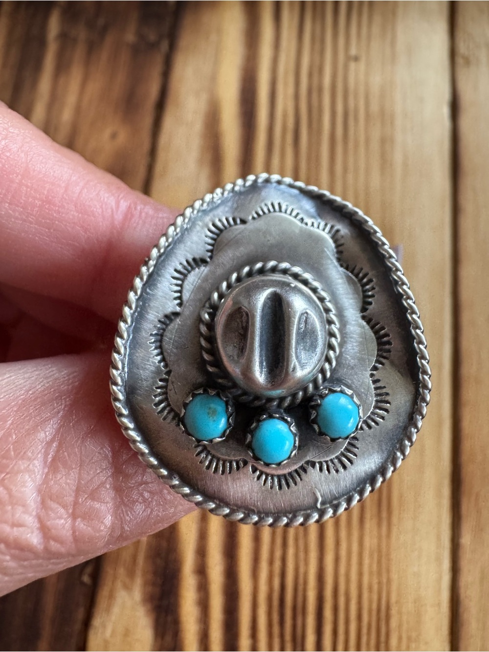 Native American Sterling silver Turquoise Cowboy Hat Ring